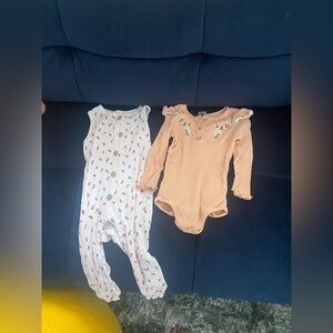 Daisy Fuentes Peach Ribbed Long-Sleeve One-Piece with Floral Embroidery